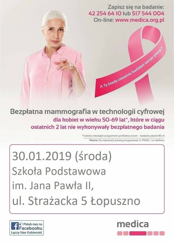 Bezpłatna mammografia, Miejsko-Gminny Ośrodek Pomocy Społecznej w Łopusznie