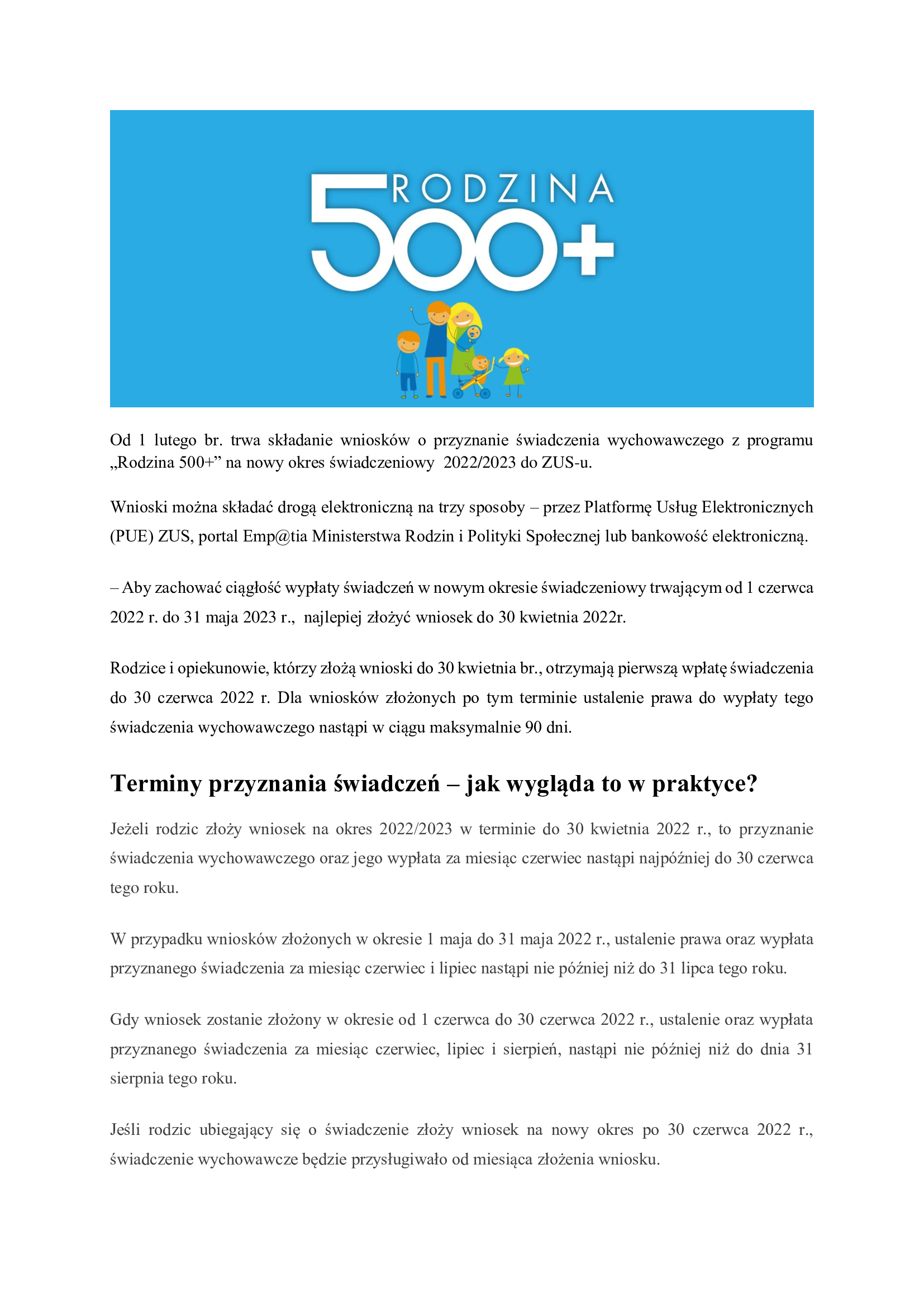 „Rodzina 500+” nowy okres świadczeniowy  2022/2023 do ZUS-u., Gminny Ośrodek Pomocy Społecznej w Łopusznie