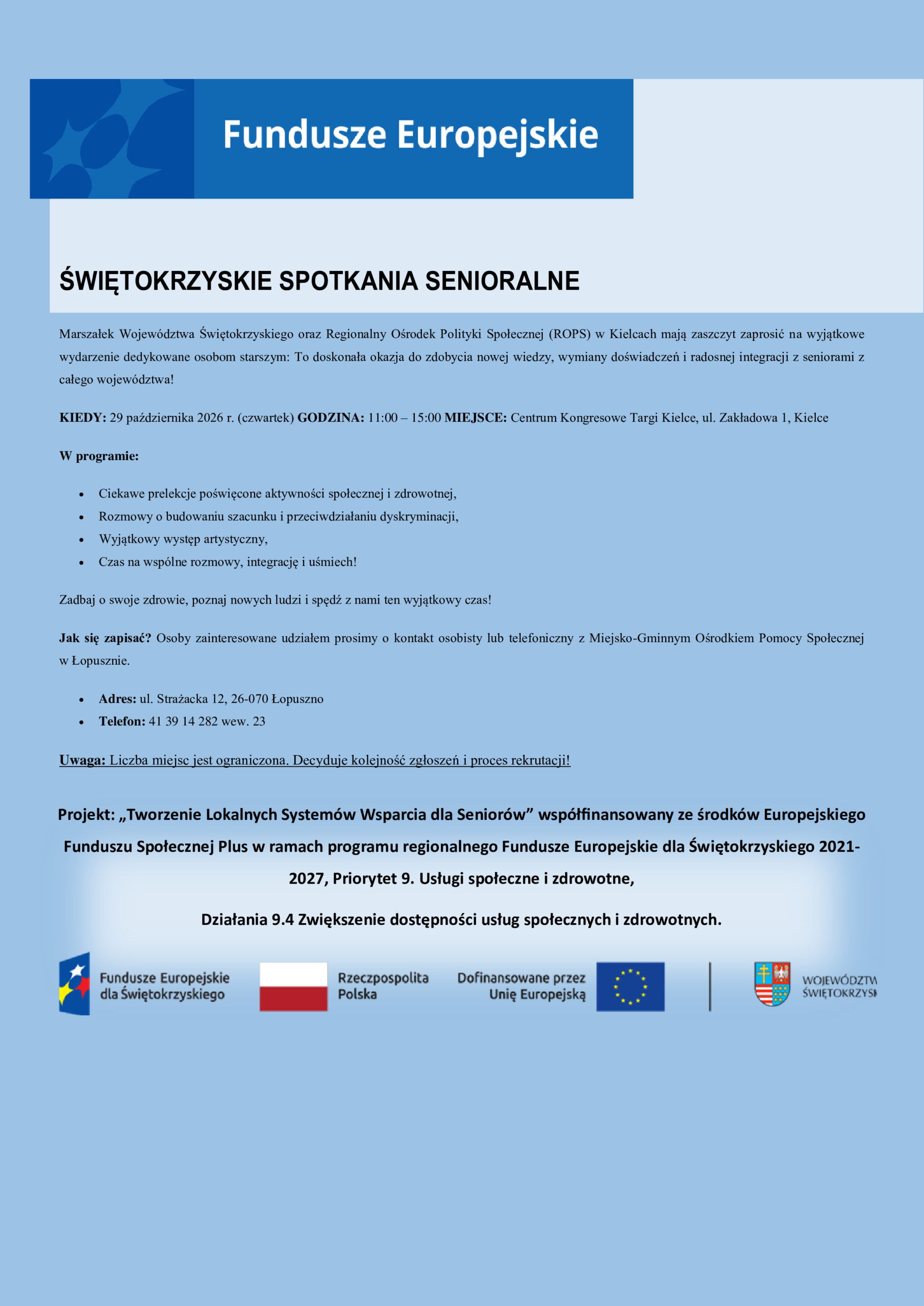 &bdquo;Świętokrzyskie Spotkania Senioralne&rdquo;, Miejsko-Gminny Ośrodek Pomocy Społecznej w Łopusznie